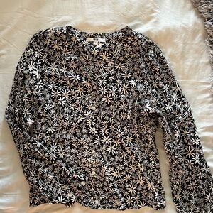 UNIQLO Floral Button-Up Blouse – Size L (Black & White Daisy Print)
